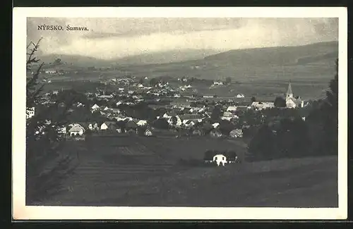 AK Nyrsko /Sumava, Stadtpanorama mit Kirchturm