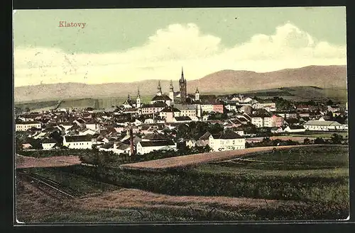 AK Klatovy, Blick vom Feld auf die Stadt