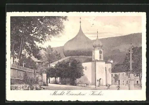 AK Markt-Eisenstein, Strassenpartie mit Kirche