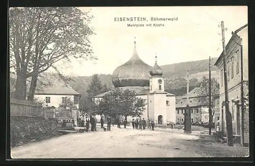 AK Eisenstein, Marktplatz mit Kirche