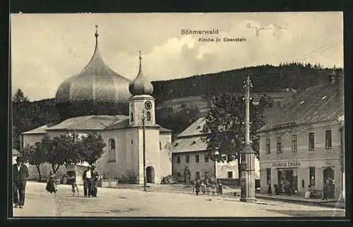 AK Eisenstein, Kirche mit Geschäft v. Markus Ungar