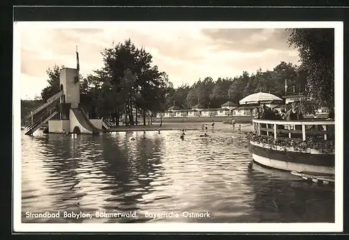 AK Babylon /Böhmerwald, Strandbad mit Rutsche und Gästen