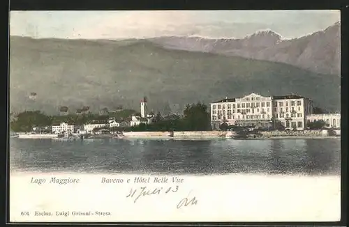 AK Baveno, Hotel Belle Vue gegen Gebirgszug