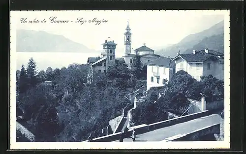 AK Cannero, Ortspartie mit Gebirge und See