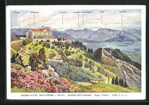 Künstler-AK Monte Mottarone, Grand Hotel Mottarone e Vetta