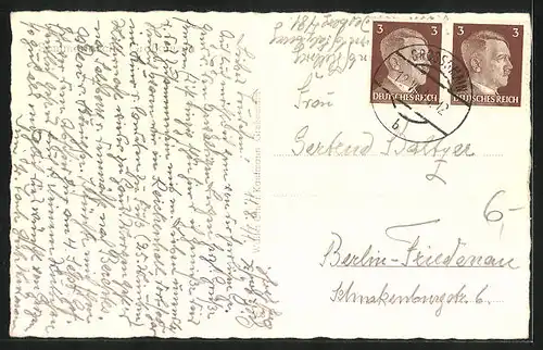 AK Grossgmain, Ortsansicht und Alpen vom Wegesrand