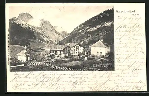 AK Hirschbühel, Blick auf das Gasthaus Hirschbüchel und Alpen