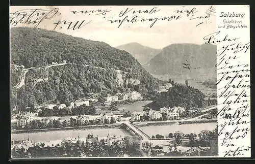 AK Salzburg, Flusspartie mit Giselaquai und Bürgelstein