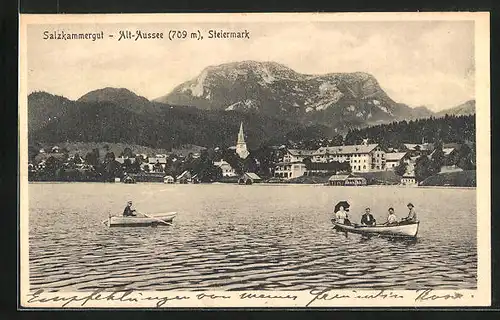 AK Aussee, Salzkammergut, Teilansicht und Boote