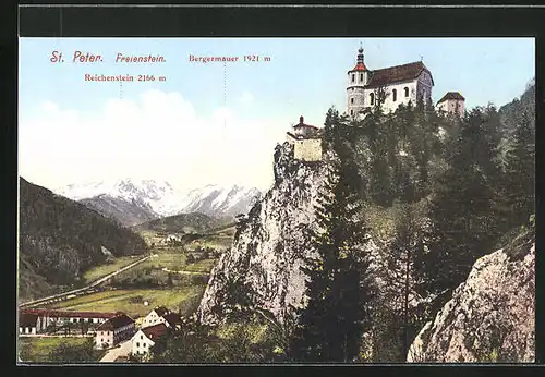 AK St. Peter-Freienstein, Ortspartie mit Reichenstein und Bergermauer