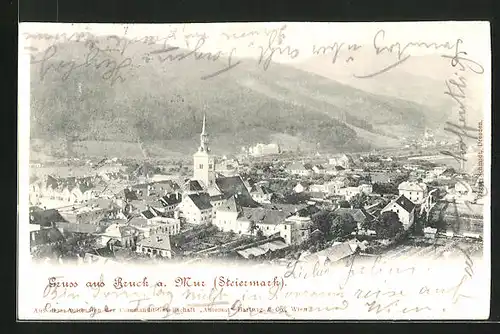 AK Bruck a. Mur, Teilansicht mit Kirche