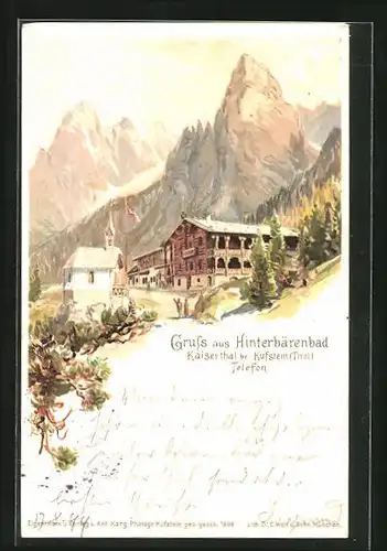 Lithographie Kaiserthal bei Kufstein, Gasthaus Hinterbärenbad