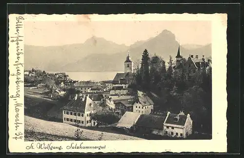 AK St. Wolfgang, Salzkammergut, Teilansicht mit Kirche