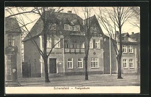AK Schenefeld, Postgebäude mit Litfasssäule