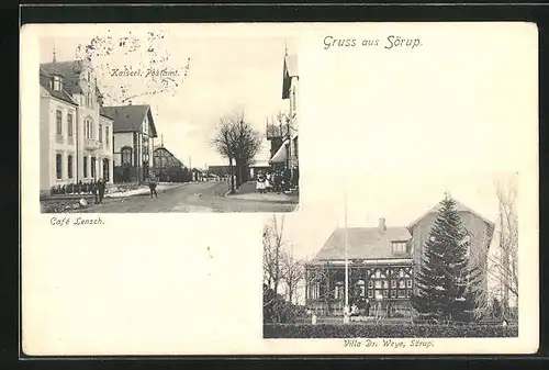 AK Sörup, Café Lensch und Kaiserliches Postamt, Villa Dr. Weye