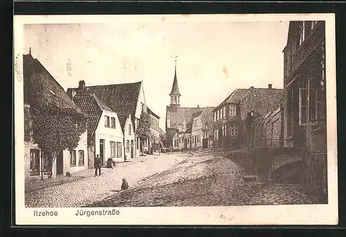 AK Itzehoe, Jürgenstrasse mit Kirche