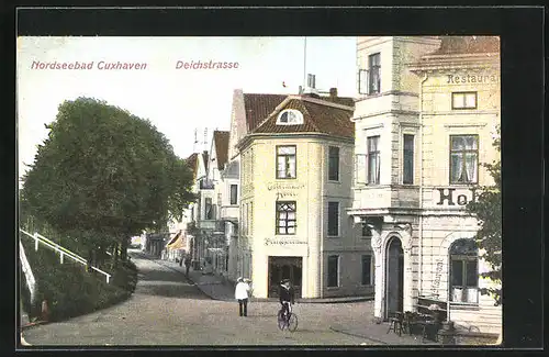 AK Cuxhaven, Deichstrasse mit Hotel Ostermann und Restaurant