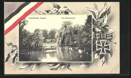 AK Esgrus, Gut Brunsholm und Landschaft Angeln im Passepartoutrahmen