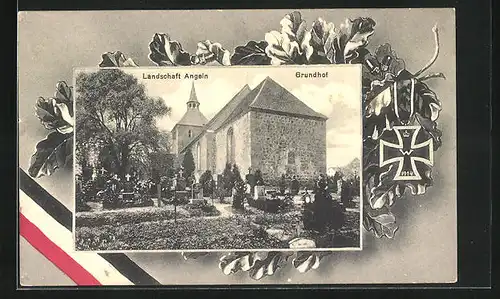 AK Grundhof, Landschaft Angeln im Passepartoutrahmen