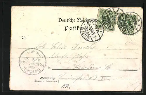 Vorläufer-Lithographie Eutin, 1895, Voss-Haus, Inneres Luisen-Zimmer, Weg n. Agnes-Werder