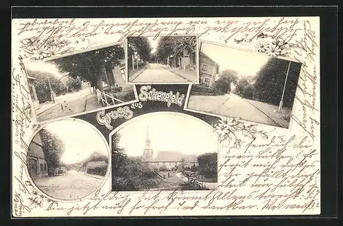 AK Schenefeld, Kirche, Strassenpartien mit Gebäudeansichten