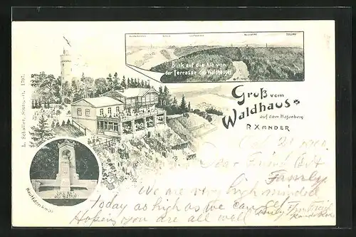 AK Hasenberg, Gasthaus Waldhaus auf dem Hasenberg, Hauffdenkmal