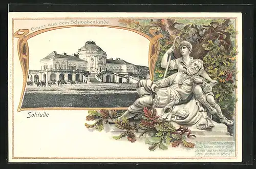 Passepartout-Lithographie Stuttgart, Schloss Solitude, Denkmal