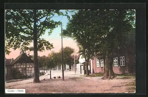 AK Grube i. Holst., Strassenpartie mit Gebäudeansicht