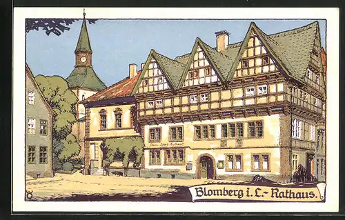 Steindruck-AK Blomberg i. L., Rathaus