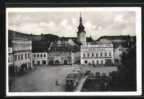 AK Schüttenhofen, Renais, Teil des Ringplatzes mit Hotel Fialka