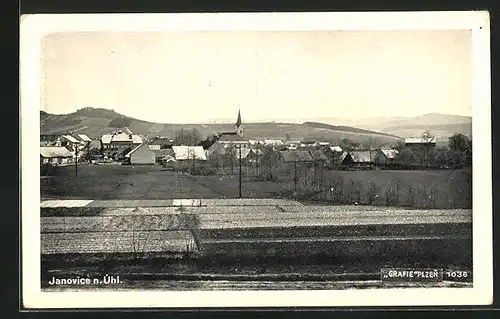 AK Janovice n.Uhl., Panorama mit Kirche