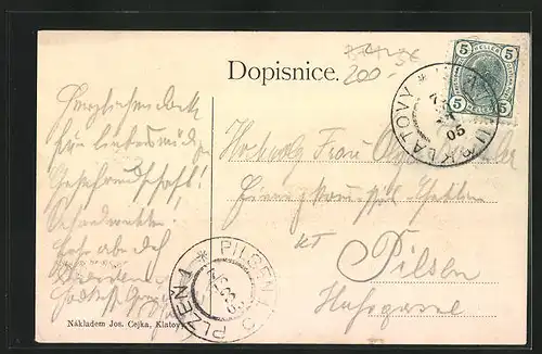 AK Klatovy, Ortspartie mit Kirche