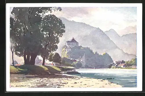 Künstler-AK Edo v. Handel-Mazzetti: Kufstein, Uferpartie vom Fischergries