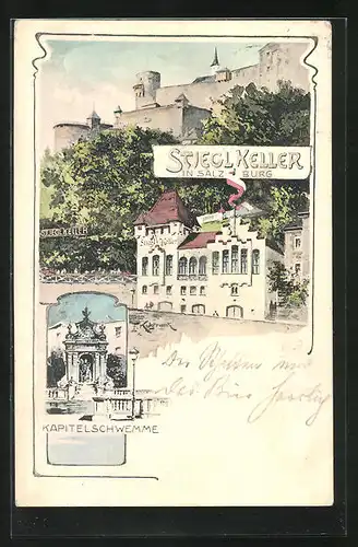 Künstler-AK Franz Kulstrunk: Salzburg, Gasthaus Stieglkeller, Kapitelschwemme