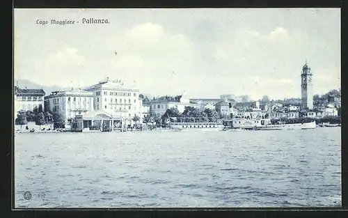 AK Pallanza, Dampfer Italia und Hotel-Pension Belle Vue