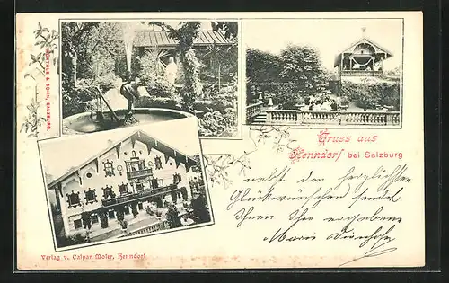 AK Henndorf bei Salzburg, Gasthaus, Terrasse, Brunnen