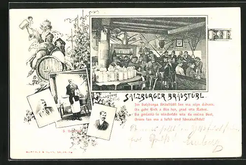 AK Salzburg, Gasthaus Bräustübl, Innenansicht, S. Severin