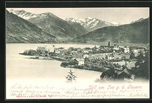 AK Zell am See, Ortsansicht mit See und Tauern