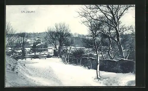 AK Salzburg, Stadtansicht im Winter