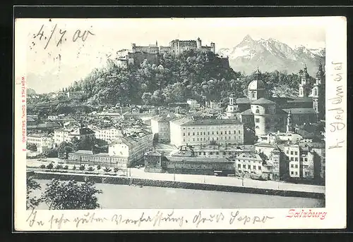 AK Salzburg, Ortsansicht aus der Vogelschau