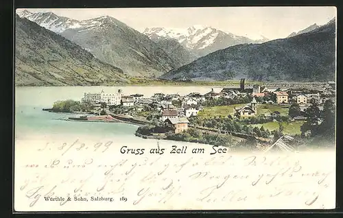 AK Zell am See, Ortsansicht aus der Vogelschau