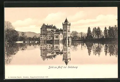 AK Salzburg, Blick auf das Schloss Anif vom Ufer aus