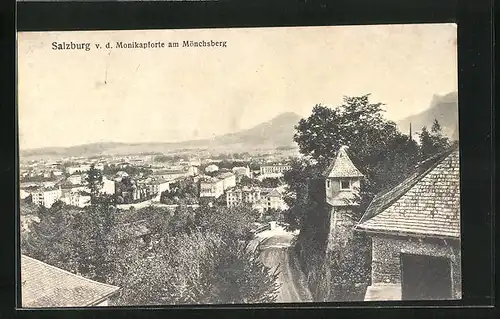 AK Salzburg, Blick von der Monikapforte am Mönchsberg