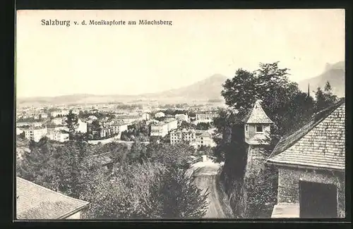 AK Salzburg, Blick von der Monikapforte am Mönchsberg