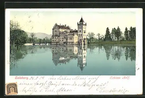AK Salzburg, Blick auf das Schloss Anif vom Ufer aus