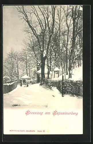 AK Salzburg, Kreuzweg am Kapuzinerberg im Winter