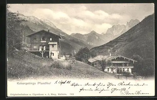 AK Pfandlhof /Kaisergebirge, Ortspartie mit Gasthaus