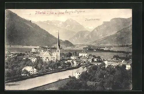 AK Zell a. Ziller /Zilltal, Strassenpartie mit Kirche