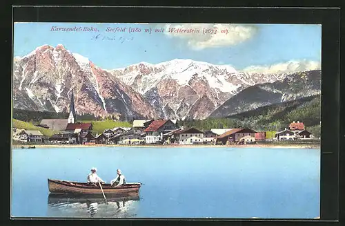 AK Seefeld, Teilansicht mit Wetterstein, Karwendel-Bahn
