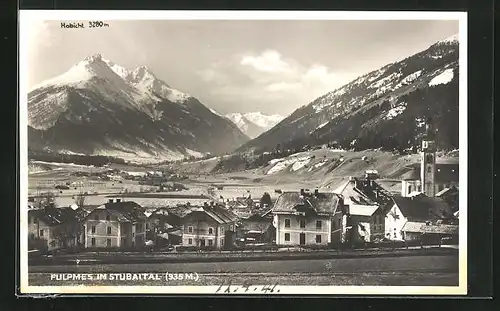 AK Fulpmes im Stubaital, Teilansicht mit Kirche und Habicht